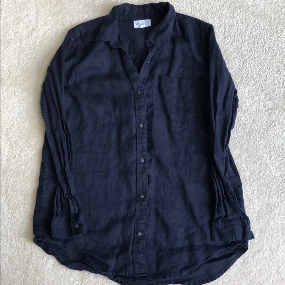 Gap Boyfriend navy linen shirt with long sleeves
